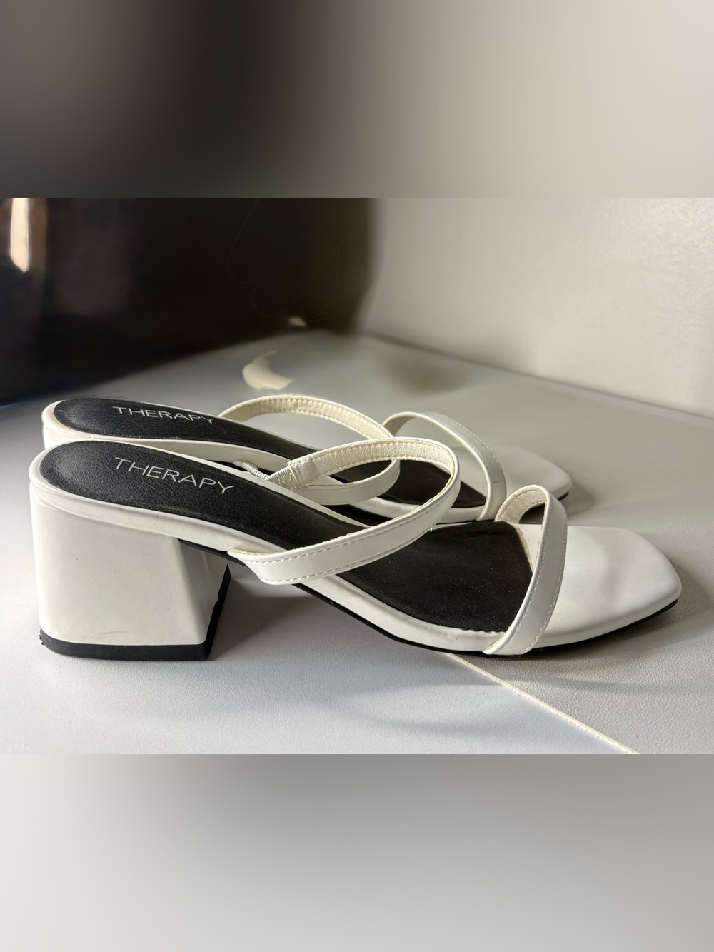 Princess Polly White Strappy Square Toe Block Heels